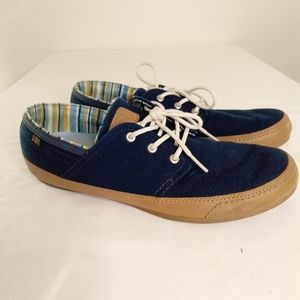 Helly Hansen World of Sailing Women's Blue Canvas Tan Leather Trim Shoes Size 10